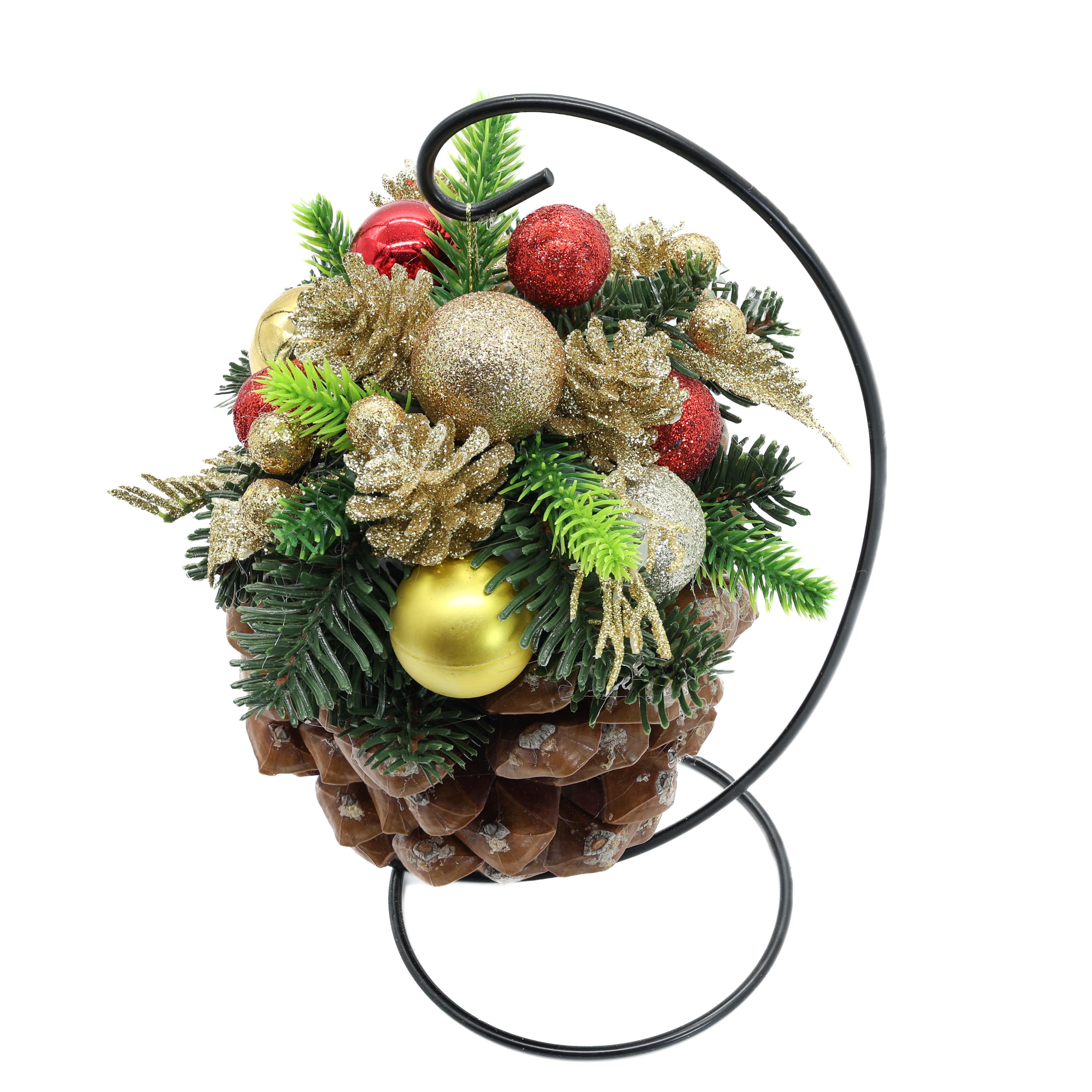 Композиция новогодняя Шишка на металлической подставке с шишками/сосной и ягодами 22 см (Ш1522) - фото 2 Композиция новогодняя Шишка на металлической подставке с шишками/сосной и ягодами 22 см (Ш1522) - фото 2