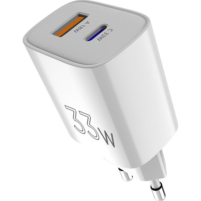 Зарядное устройство сетевое Sigma mobile X-power PS33-01 33W USB-C USB-A GaN PD 3.0/QC 3.0 White