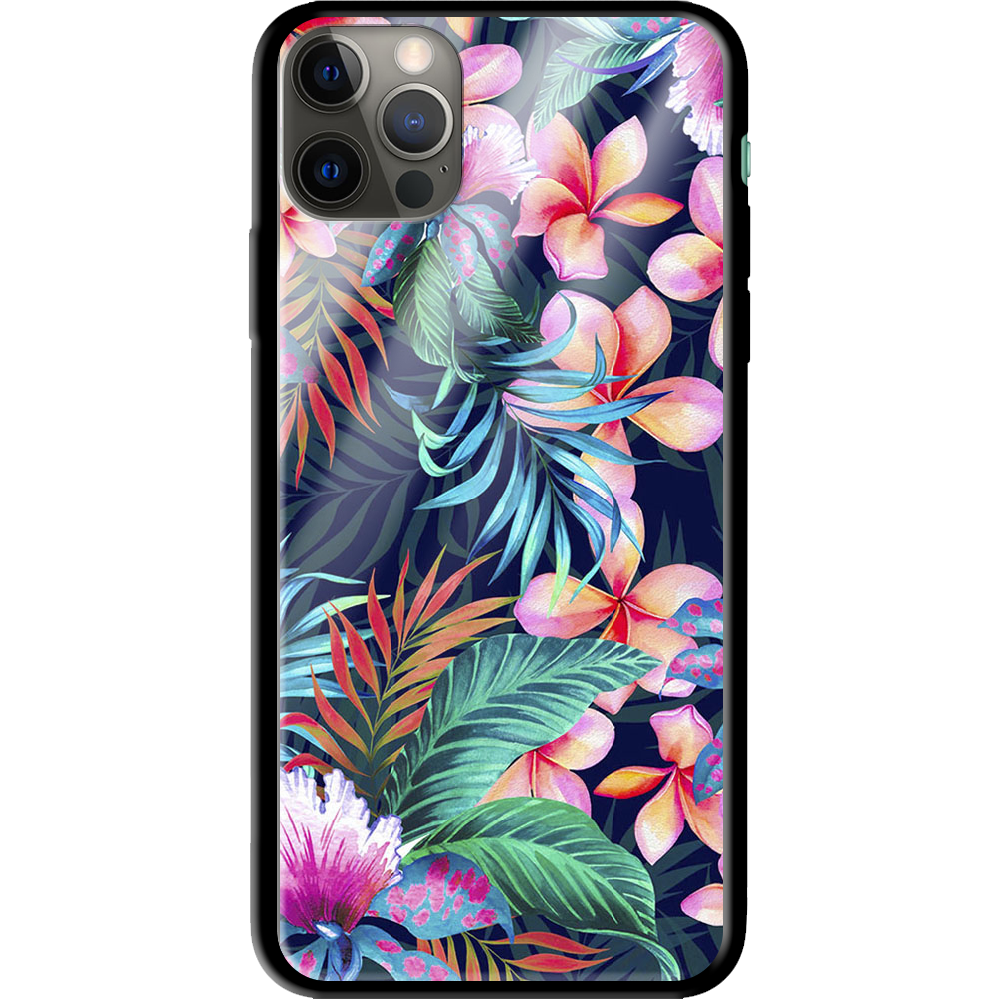 Чехол Boxface iPhone 12 Pro flowers in the tropics Черный силикон со стеклом (41086-up1971-41127)