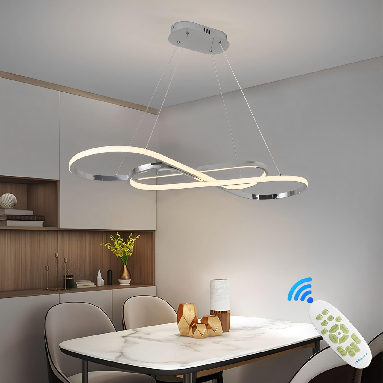 Люстра світлодіодна Infinity 57W Вісімка 3840Lm Dimmer пульт ДУ регульована висота до 200 см Сріблястий (3037161491)