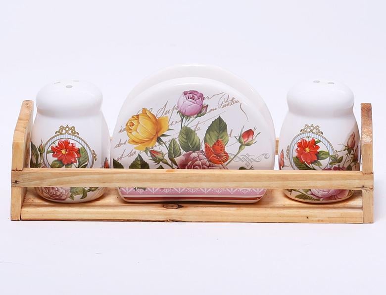 Набір для спецій Літо в Європі 3 пр. на дерев'яній підставці (BD-DU312-S)