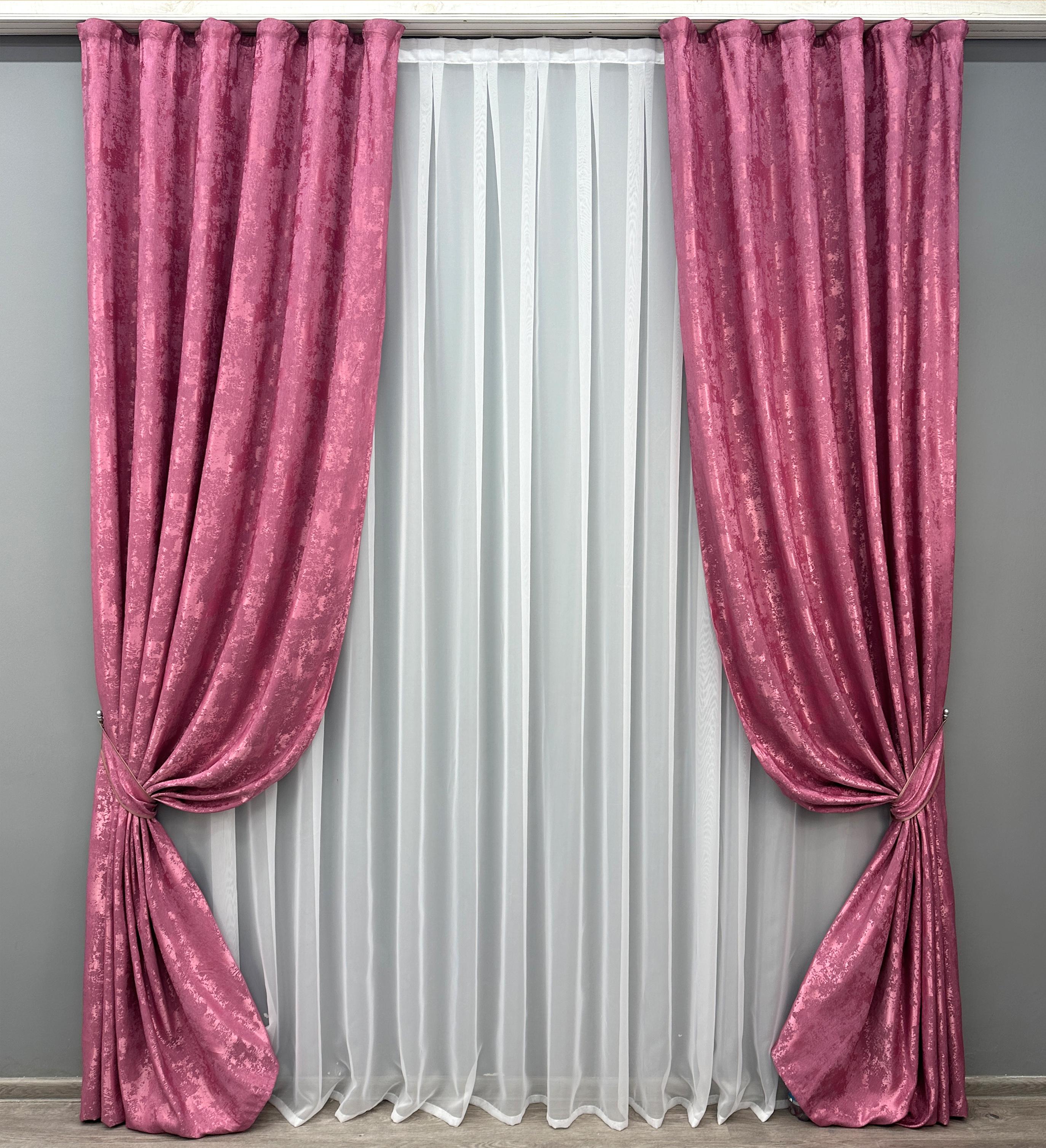 Комплект готовых штор VR-Textil Жаккард Sultan XO №1146ш 100х280 см 2 шт. Малиновый (31-784)