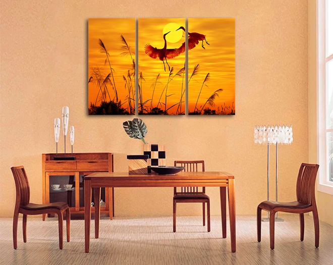 Модульная картина KIL Art Танец журавлей из трех частей 78x48 см (M3_M_152)