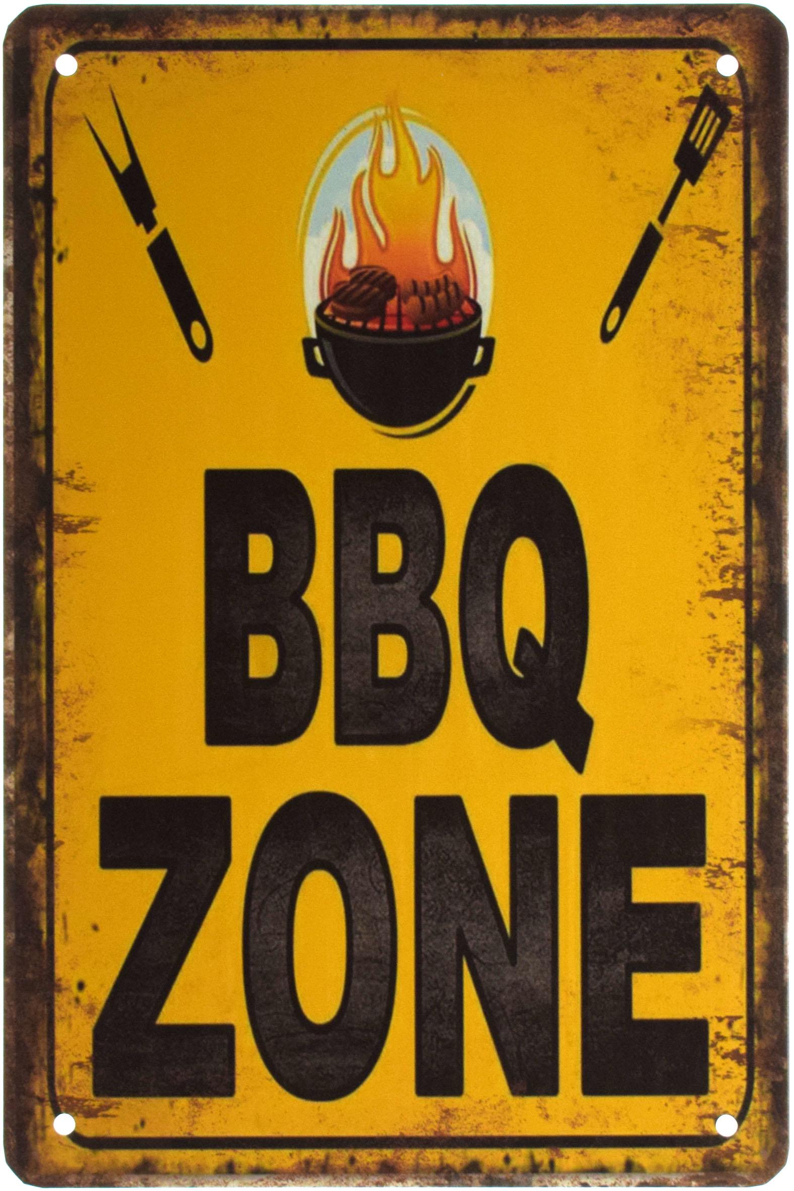 Табличка металлическая Зона Барбекю/BBQ Zone 20x30 см