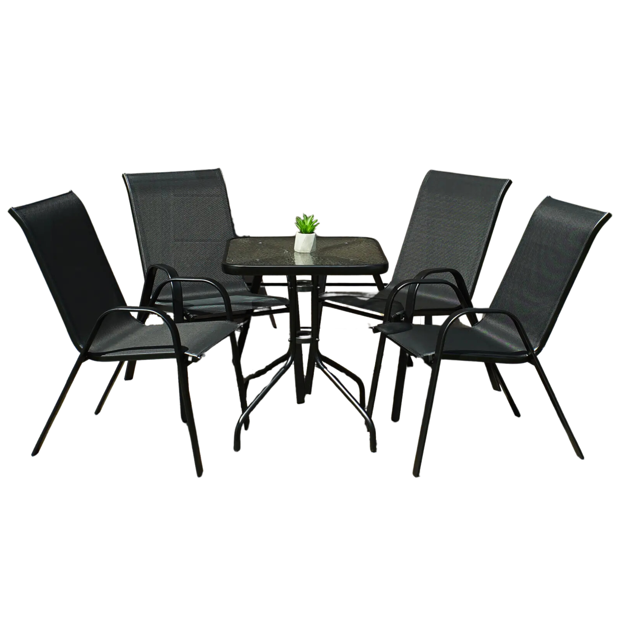 Комплект садовой мебели 4Points Udine-4 квадратный стол 60х60 см/4 кресла текстилен Черный (DA-S4PUDI4B)