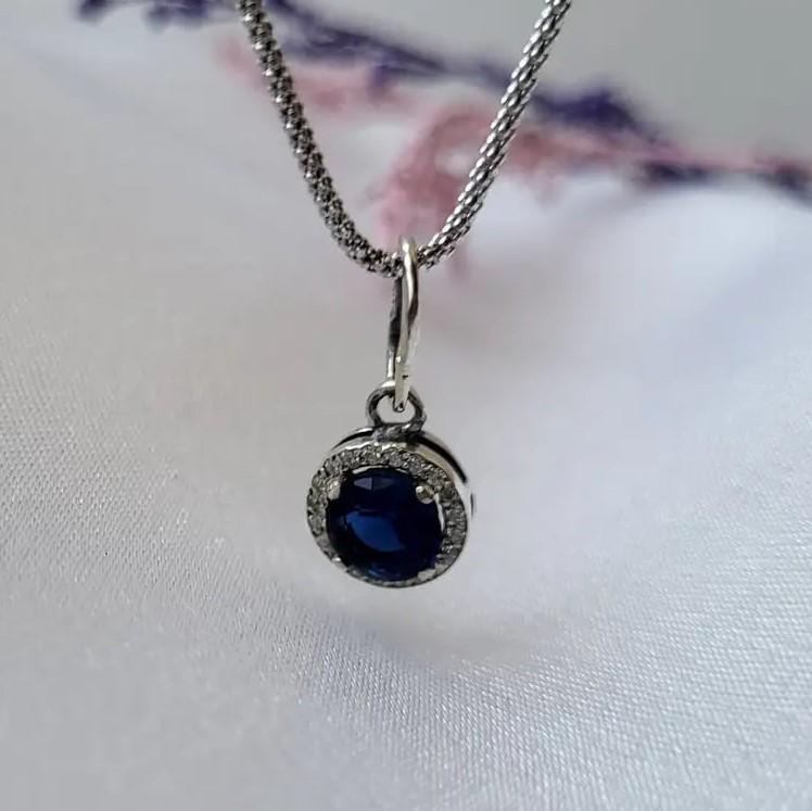 Подвеска из серебра Круг с синим камнем 1,00 г