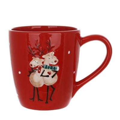 Чашка керамічна червона Закохані олені 450 мл (33609) - фото 1 Чашка керамічна червона Закохані олені 450 мл (33609) - фото 1