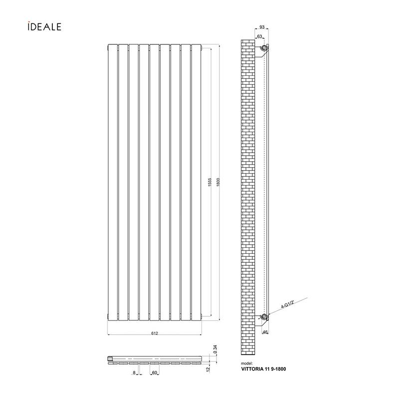 Радіатор дизайнерський Ideale Vittoria 11 9/1800/612 Чорний (ТU-18838) - фото 3