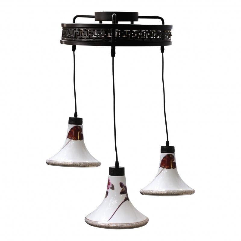 Люстра подвесная Brille BKL-324S/3 E27 в восточном стиле деревянная