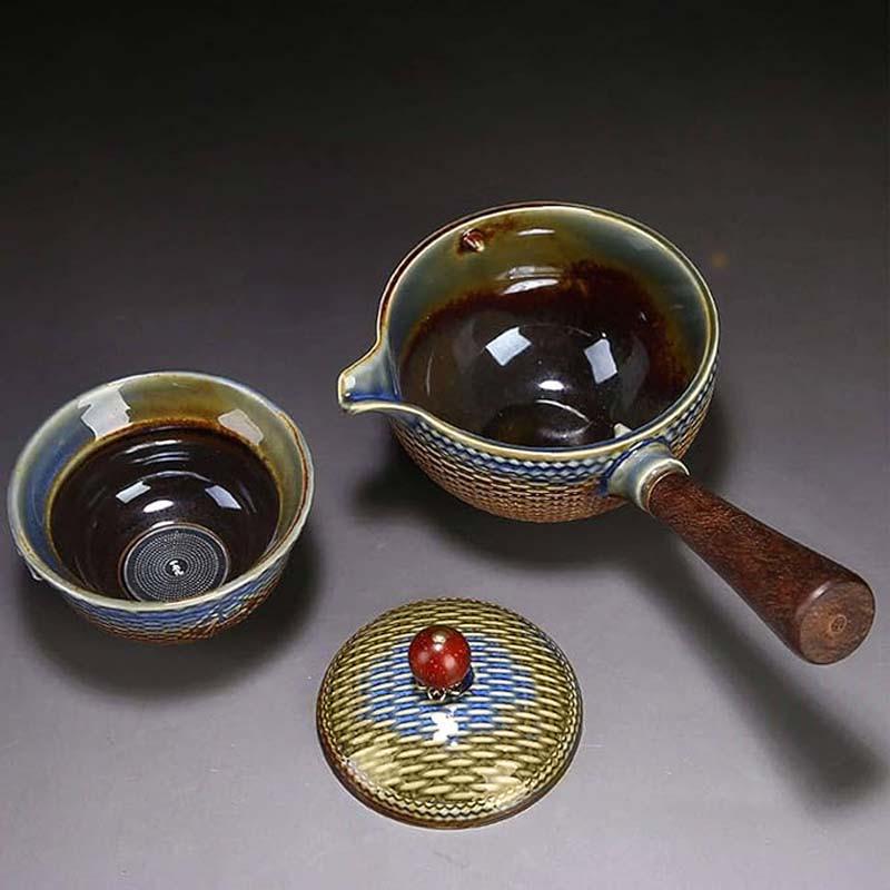 Набір для чайної церемонії Lesko Dragon дорожній керамічний 6 пр. Blue/Golden (30393506) - фото 3