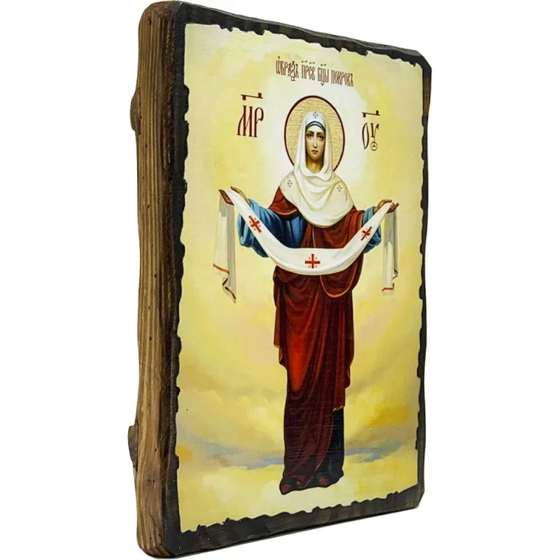 Ікона Божа Матір Покрова під старовину 17х23 см (3667-2) - фото 2 Ікона Божа Матір Покрова під старовину 17х23 см (3667-2) - фото 2