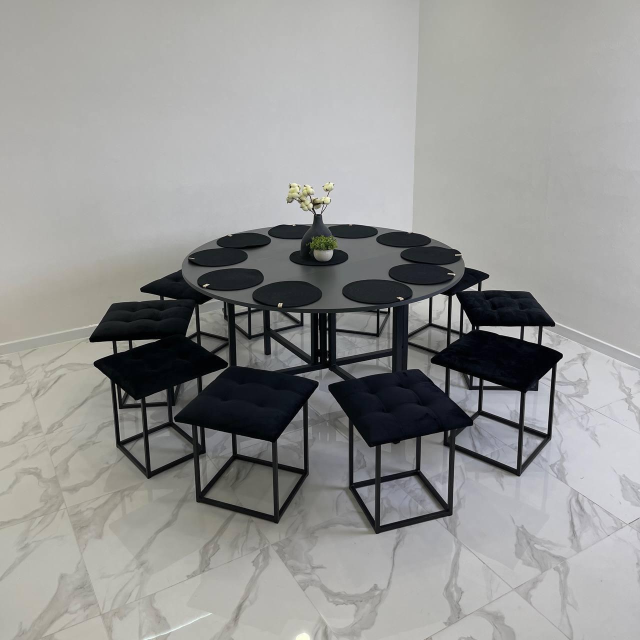 Стол кухонный круглый трансформер D1400 раскладной стол Антрацитовый/Черный мат (УТП026081) - фото 3 Стол кухонный круглый трансформер D1400 раскладной стол Антрацитовый/Черный мат (УТП026081) - фото 3