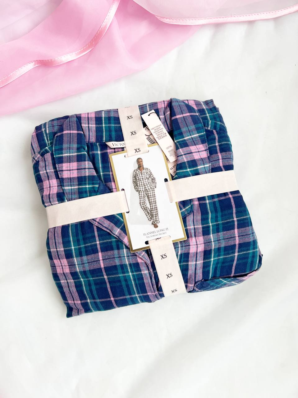 Піжама жіноча Victoria's Secret Flannel Long Pajama Set фланелева в клітинку XS Синій (15343045) - фото 4