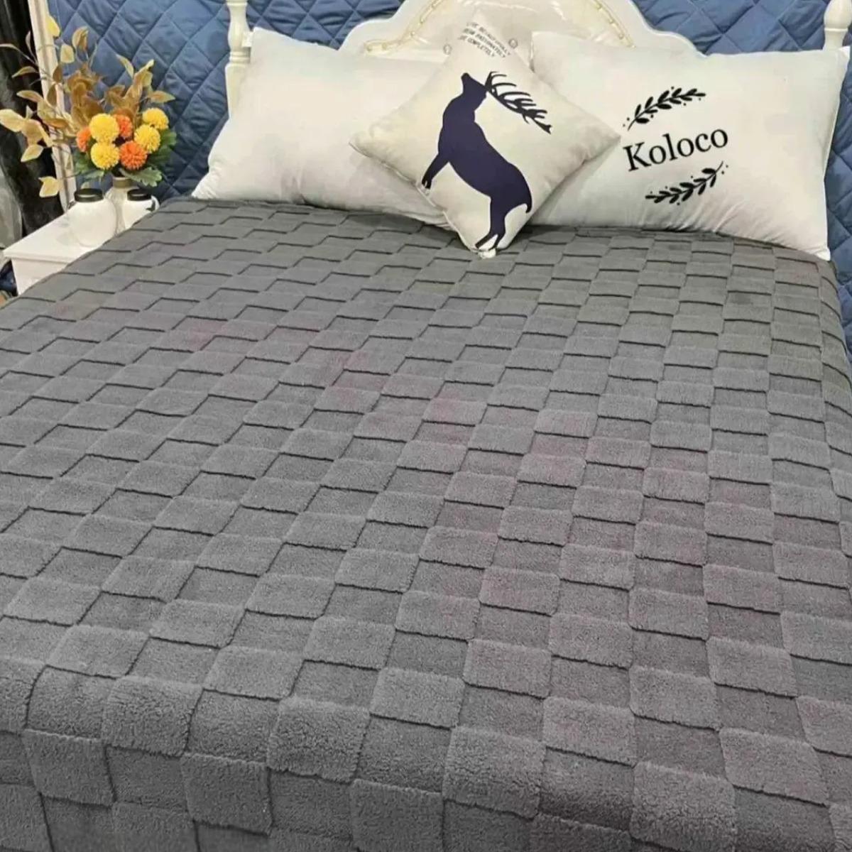 Плед пушистый Koloco Кубик евро 200х220 см Темно-серый (37561) Плед пушистый Koloco Кубик евро 200х220 см Темно-серый (37561)