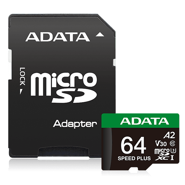 Карта памяти A-DATA SPEED PLUS microSDXC UHS-1 U3 64 Gb Class 10 V30 A2 R-160Mb/s W140Mb/s Adapter SD (24604)