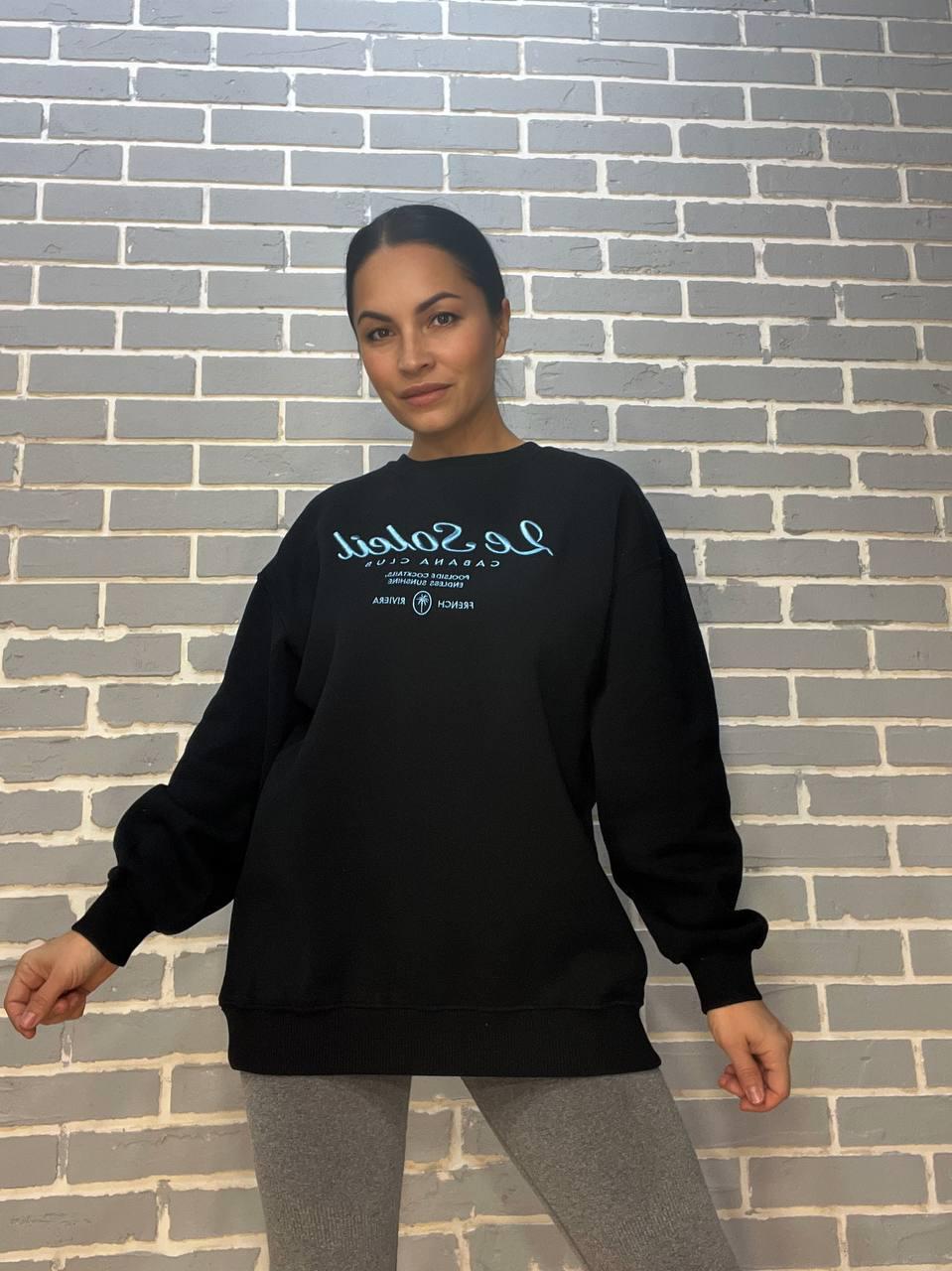 Свитшот женский PEPPER MINT 24-03 оверсайз удлиненный вышивка спереди утепленный L Черный (953) - фото 3 Свитшот женский PEPPER MINT 24-03 оверсайз удлиненный вышивка спереди утепленный L Черный (953) - фото 3