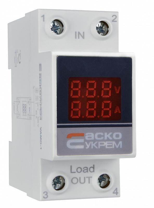 Вольтметр-амперметр АСКО-УКРЕМ модульный цифровой однофазный VAMD-1 AC 50-500 V 1-63 A (00000033531)