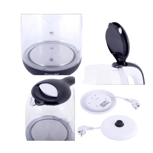 Електрочайник дисковий Kamille пластик 1,7 л 1850-2200W Біло-чорний (УТ000062550) - фото 4