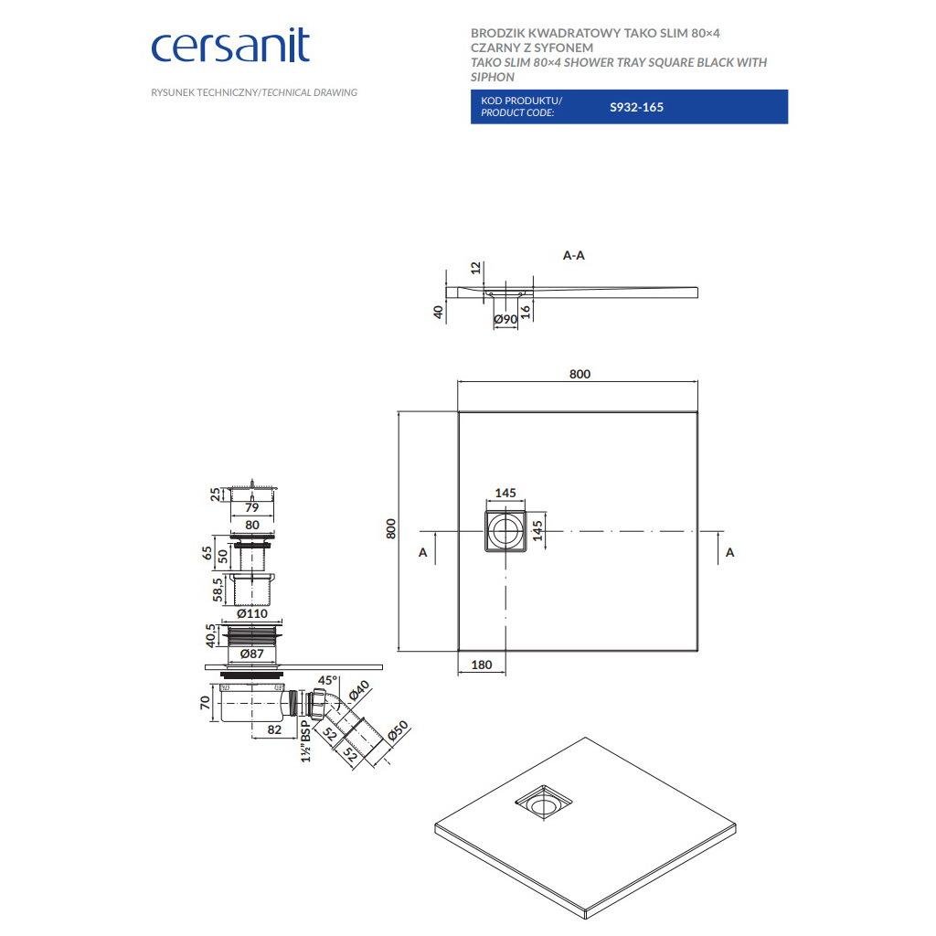 Піддон для душу Cersanit Тако Slim S932-165 акрил 80x80x4 см (247190) - фото 3 Піддон для душу Cersanit Тако Slim S932-165 акрил 80x80x4 см (247190) - фото 3