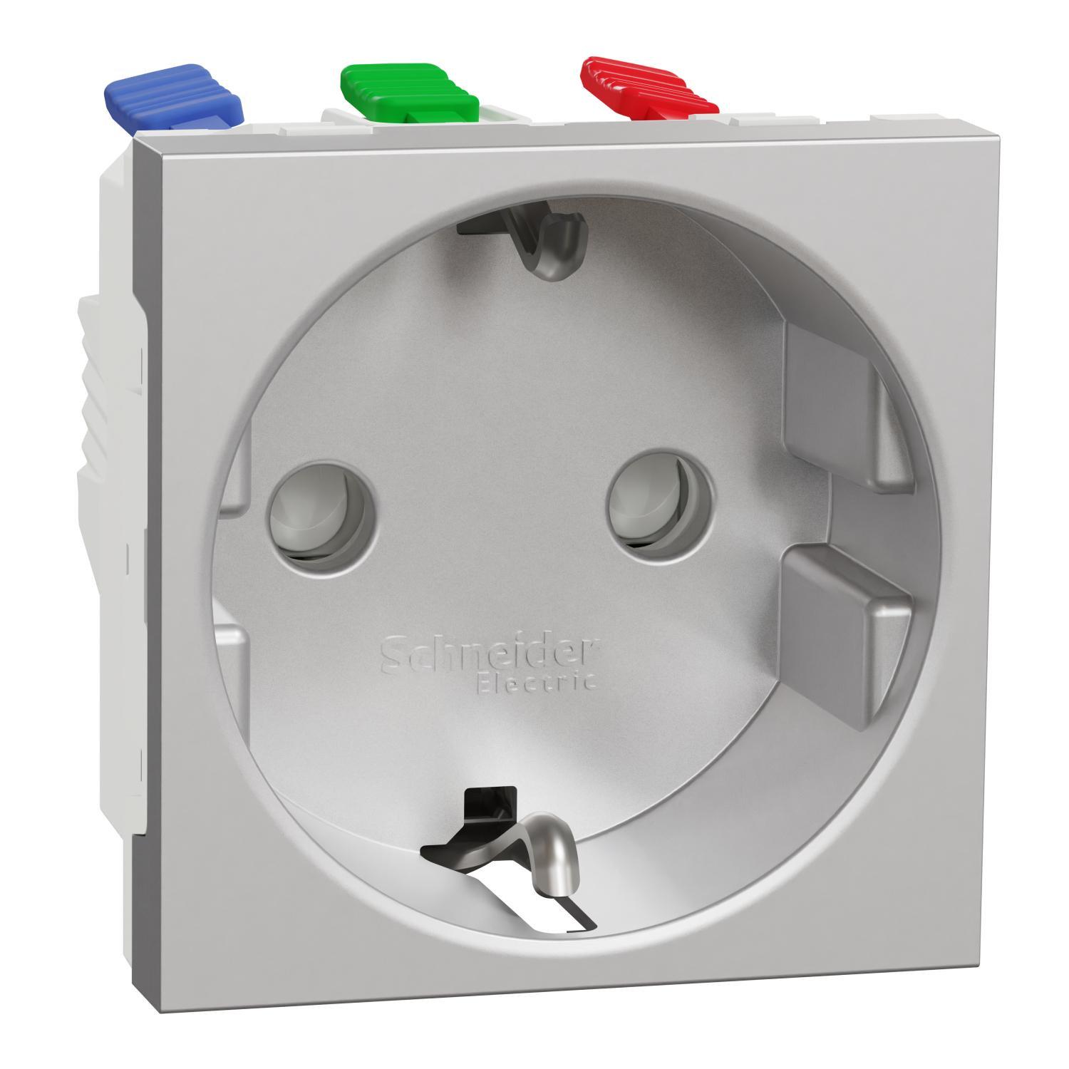 Розетка Schneider Electric Unica New з клемами/шторками 16А Алюміній (NU305730)