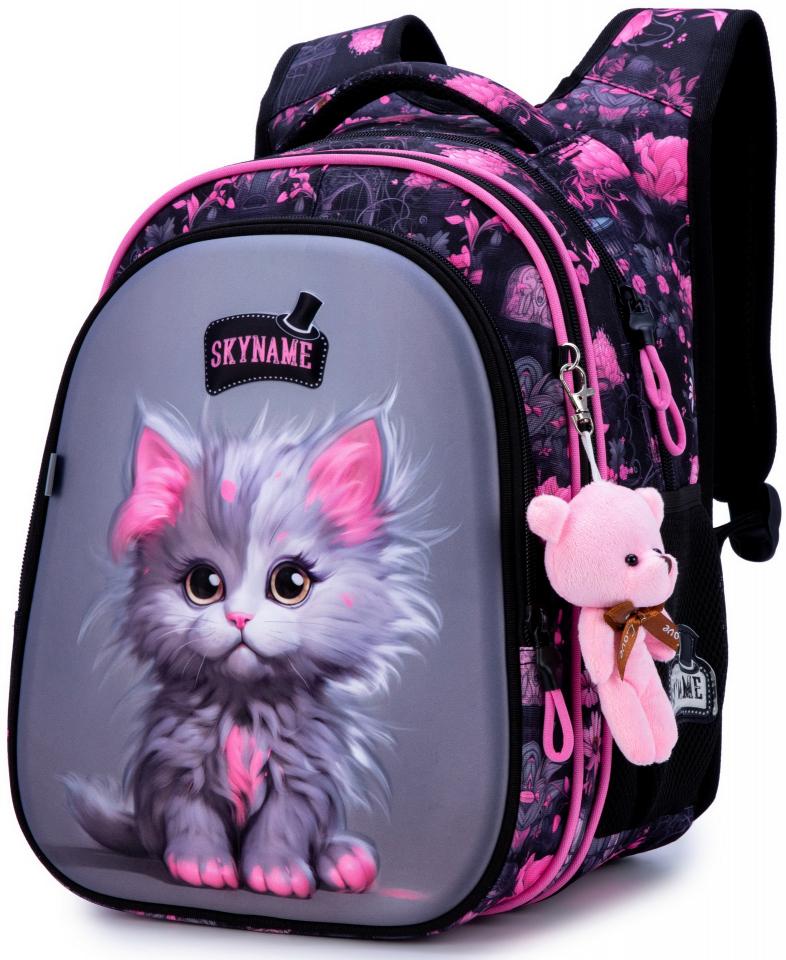 Школьный рюкзак для девочки Winner One SkyName котенком 1-7 класса 6-13 лет Розово-черный (R1-052)