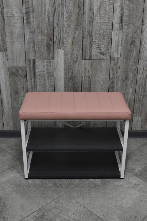 Банкетка для взуття металева з м'яким сидінням 32х47х60 см Рожевий/Білий (2589004820)