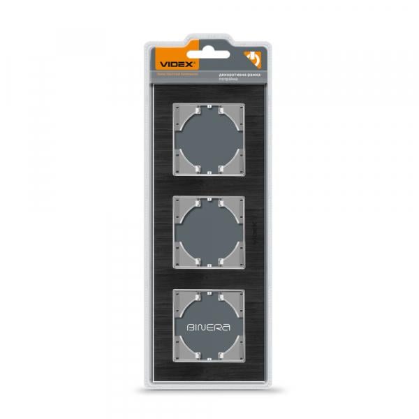 Рамка Videx на 3 місця горизонтальна Чорний алюміній