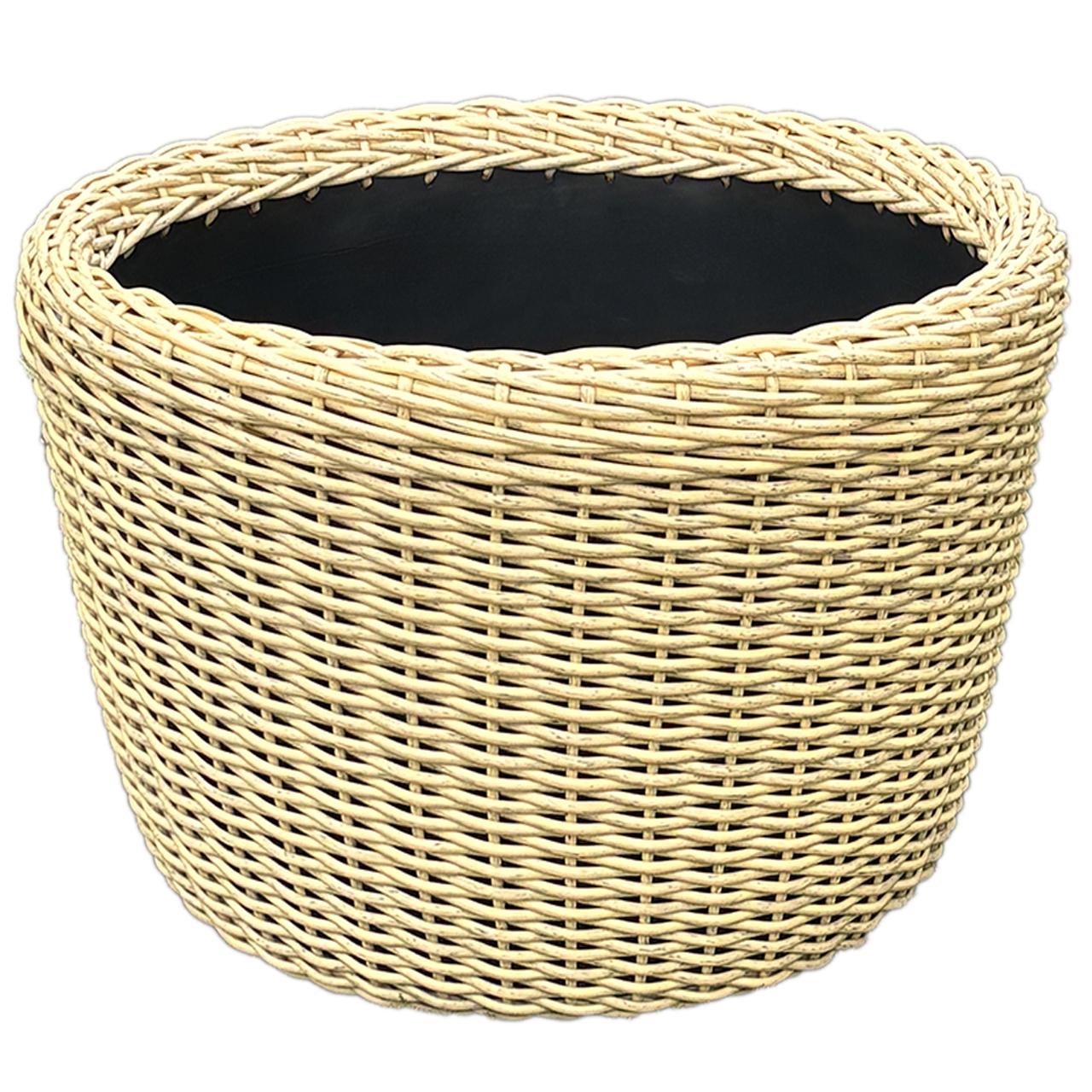Кашпо большое для растений и цветов из искусственного ротанга/ручной работы 90 л Светлое дерево - фото 1