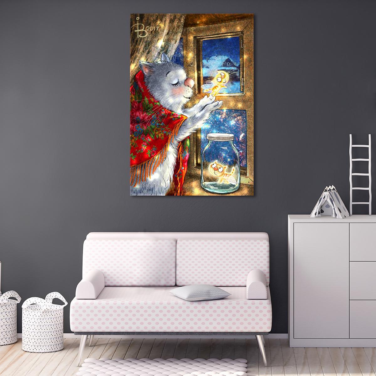 Модульная картина Лети-лети, котофеечка. 1 модуль 80x120 см