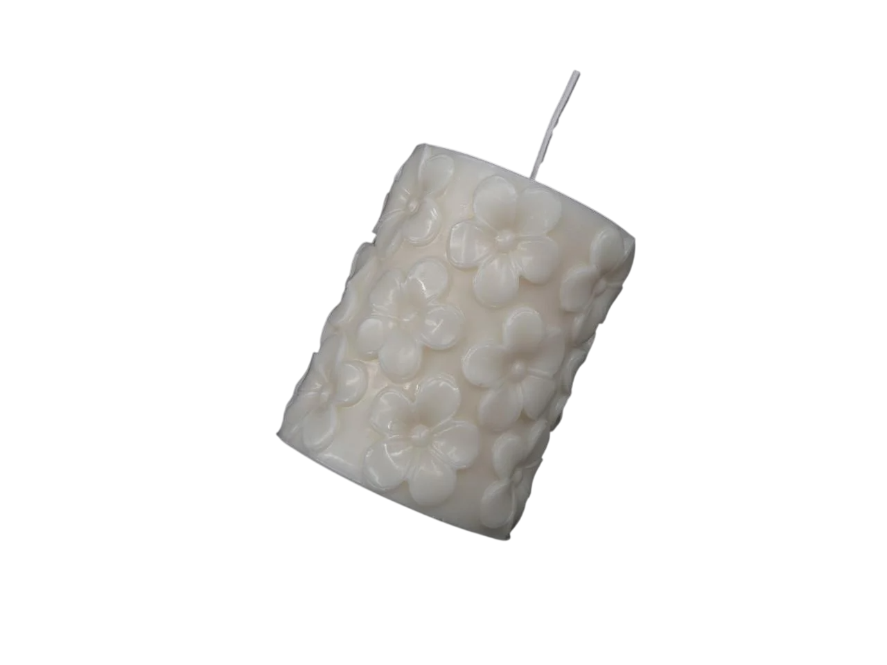 Свеча цилиндрическая Цветы из натурального соевого воска 9 см 245 г Белый (SVH-122)