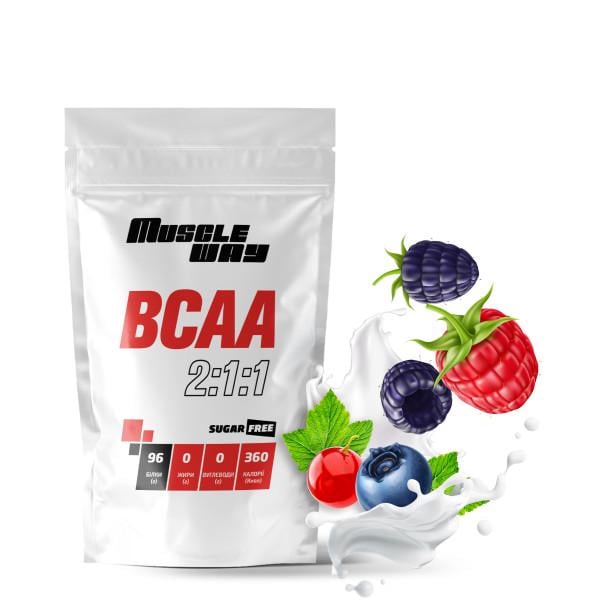 Комплекс амінокислот для росту м'язів і сушіння MuscleWay ВСАА 2:1:1 Sugar Free Лісові ягоди у порошку на 30 порцій 300 г (21-125-bcaa-mw-rs300.ly) Комплекс амінокислот для росту м'язів і сушіння MuscleWay ВСАА 2:1:1 Sugar Free Лісові ягоди у порошку на 30 порцій 300 г (21-125-bcaa-mw-rs300.ly)