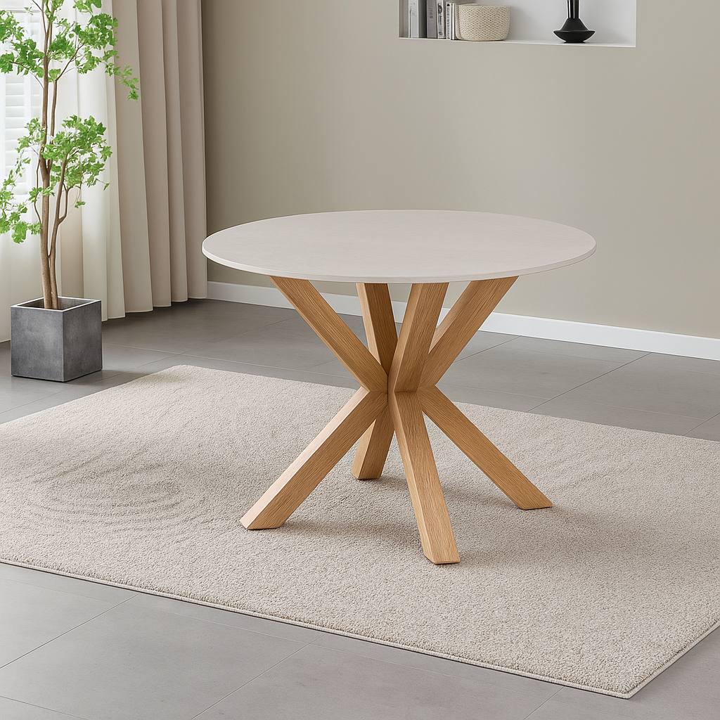 Стіл обідній круглий Ветро 1100/760 мм Кераміка світла матова/Дуб (TМ-237)