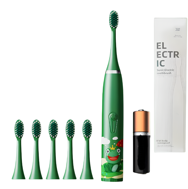 Электрическая зубная щетка детская на аккумуляторе с 6 насадками Зеленый (Щ56)