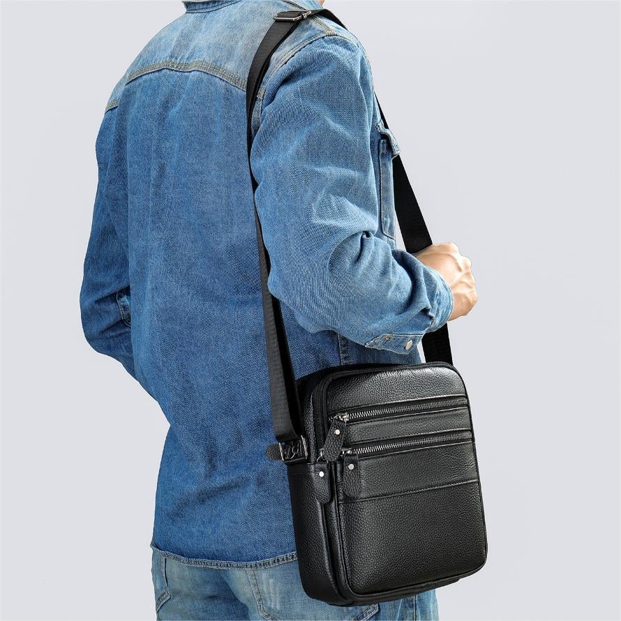 Чоловіча сумка Lorian через плече на два відділення з натуральної шкіри Чорний (LR 256076-black) - фото 4