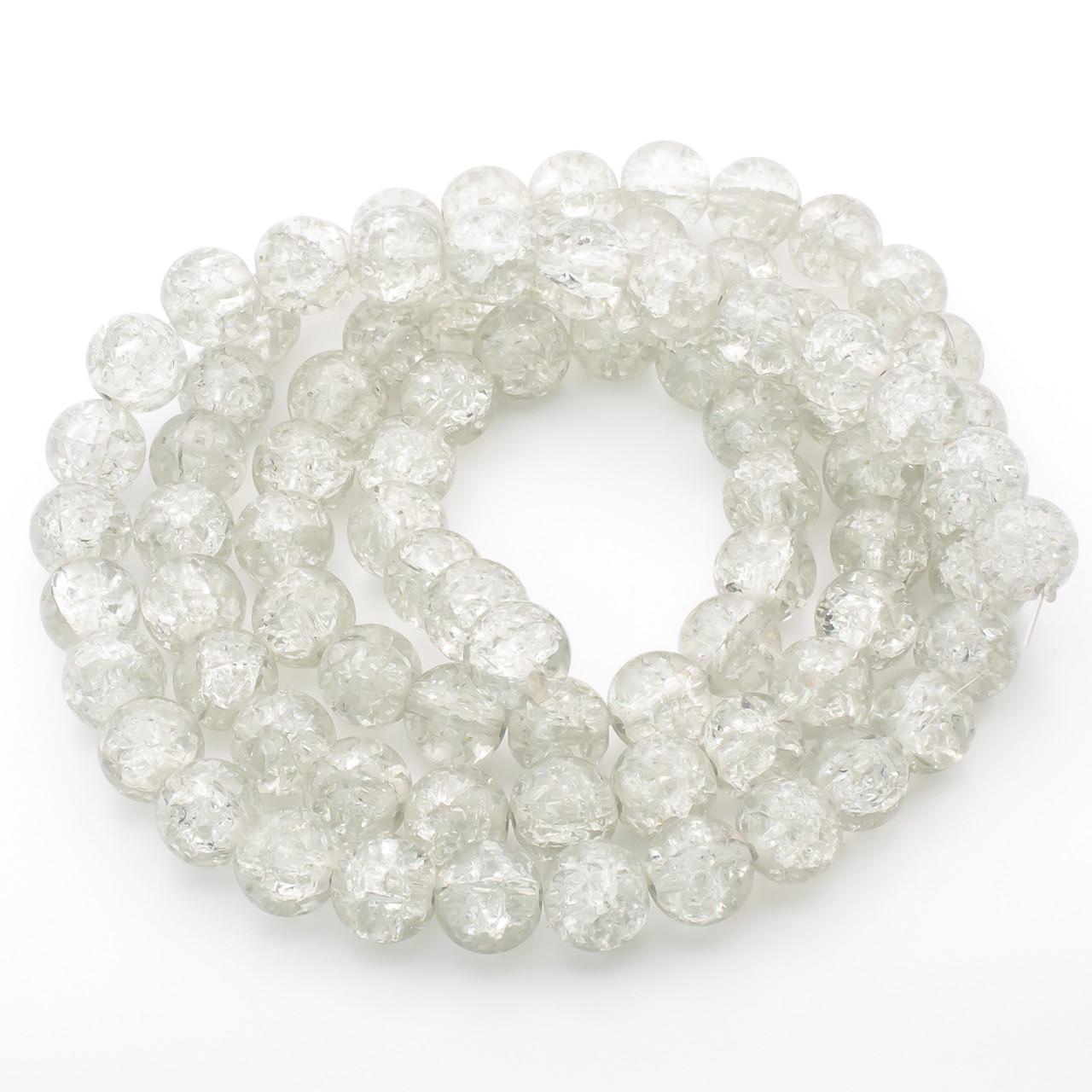 Бусины Битое стекло кракелюр 10 мм 80 см 90 шт. Серый/Прозрачный (БЖ0010р12)