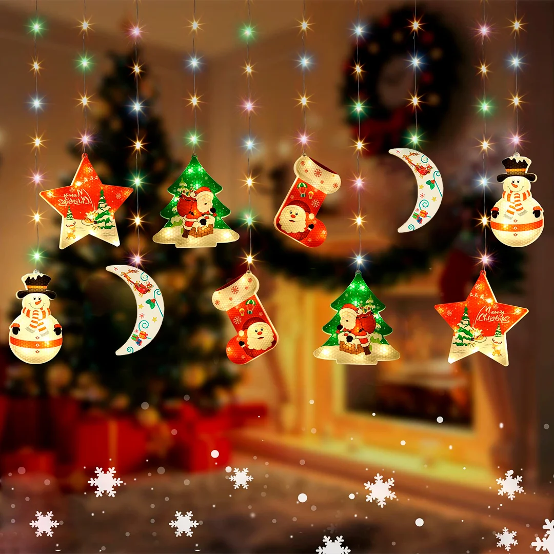Гирлянда штора с фигурками луны/елки/снегаря/звезды и сапога 10 фонариков (29433628) - фото 7