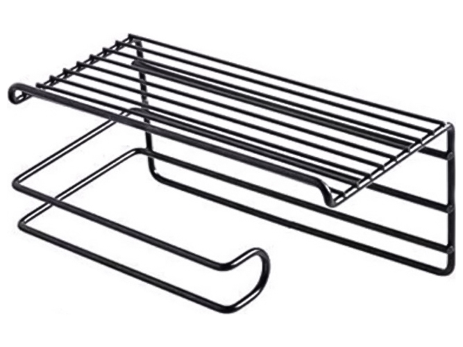 Полиця для ванної кімнати настінна металева з тримачем для туалетного паперу 20х10х9 см Чорний (30849356)