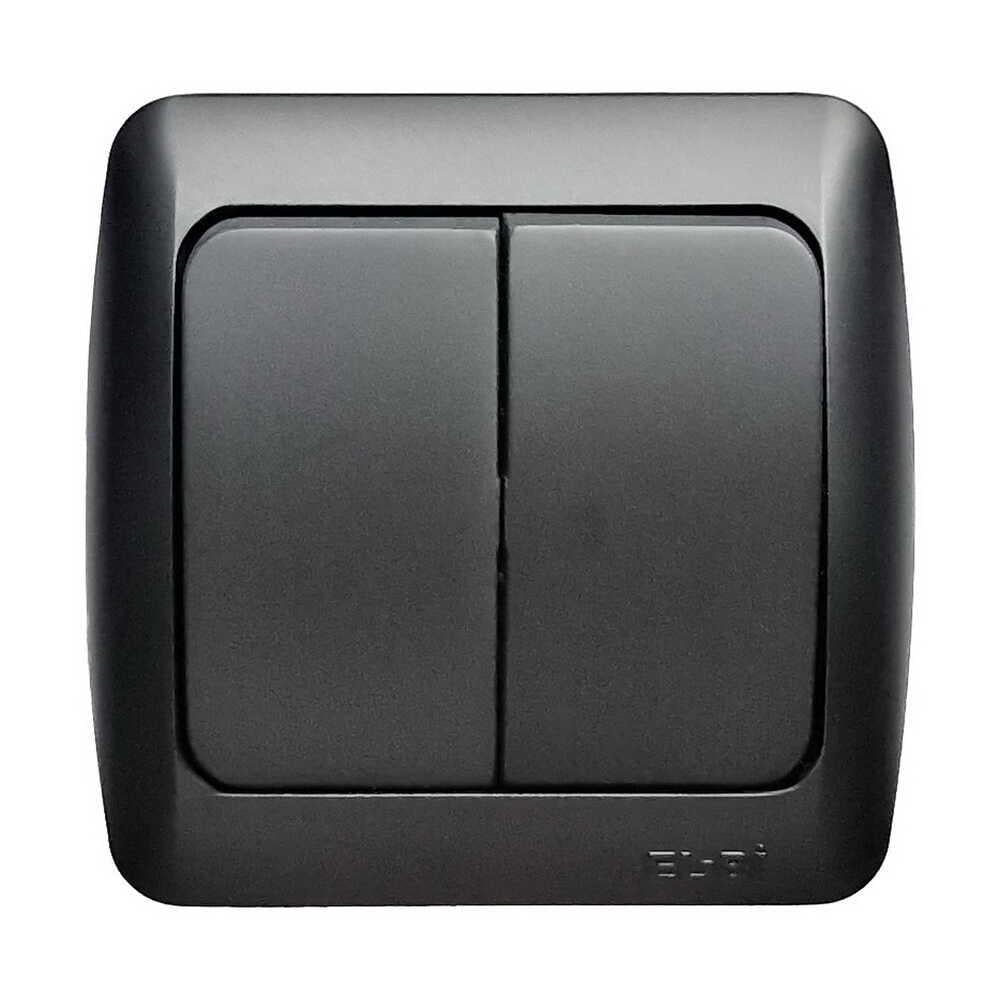 Выключатель двухклавишный El-BI Alsu накладной IP20 Черный (27550269)