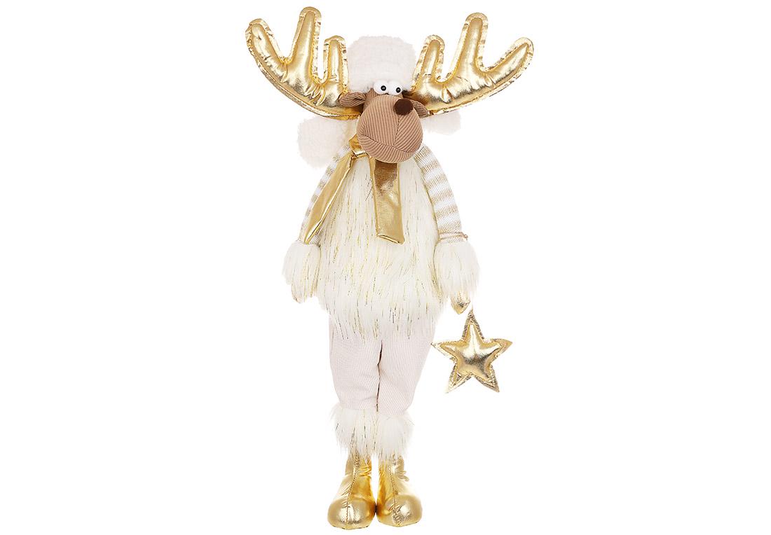 Мягкая игрушка новогодняя Олень 23х16х57 см Кремовый с золотом (877-410)