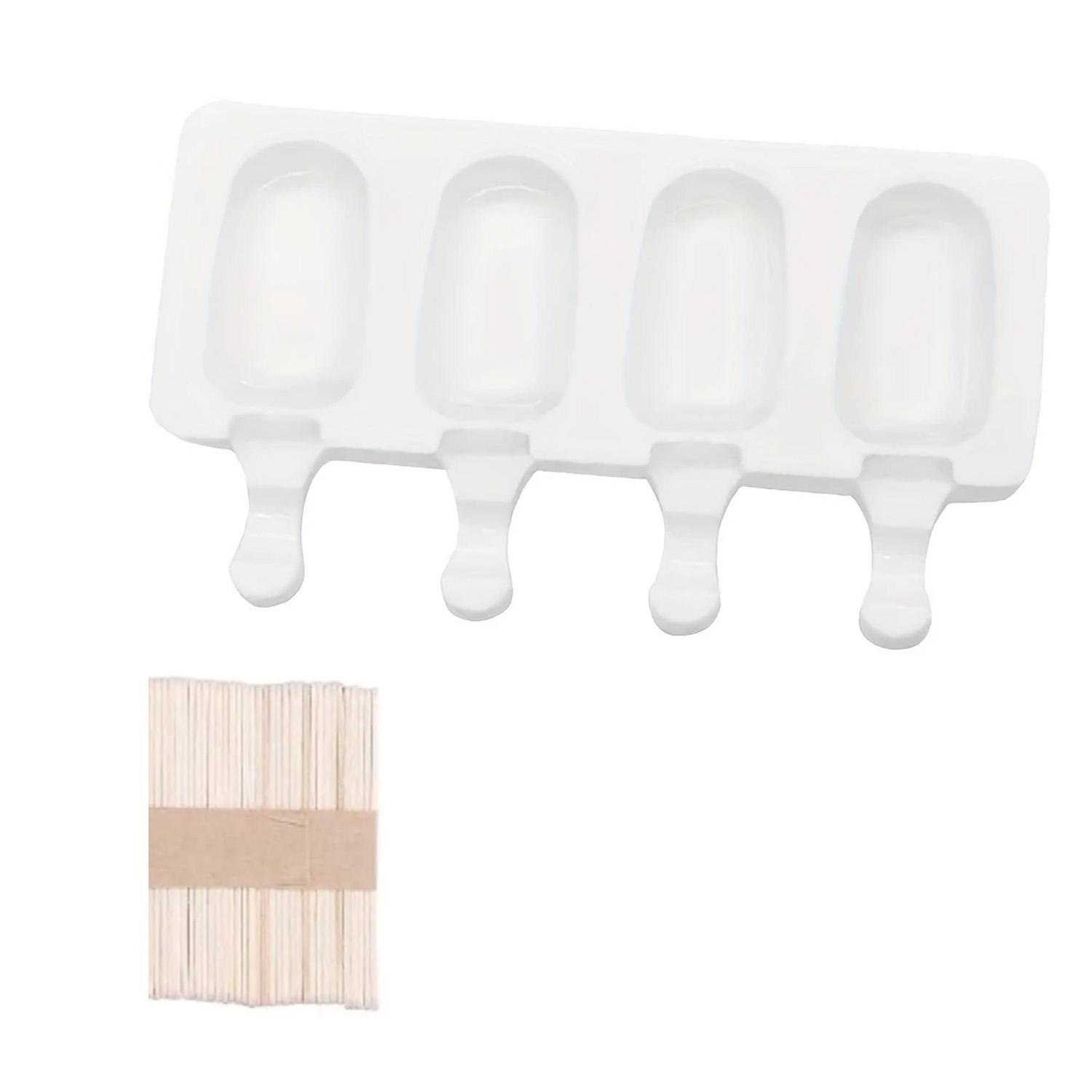 Форма силиконовая для мороженого Эскимо и евродесертов с палочками 4 ячейки 26х10,5 см (87471)