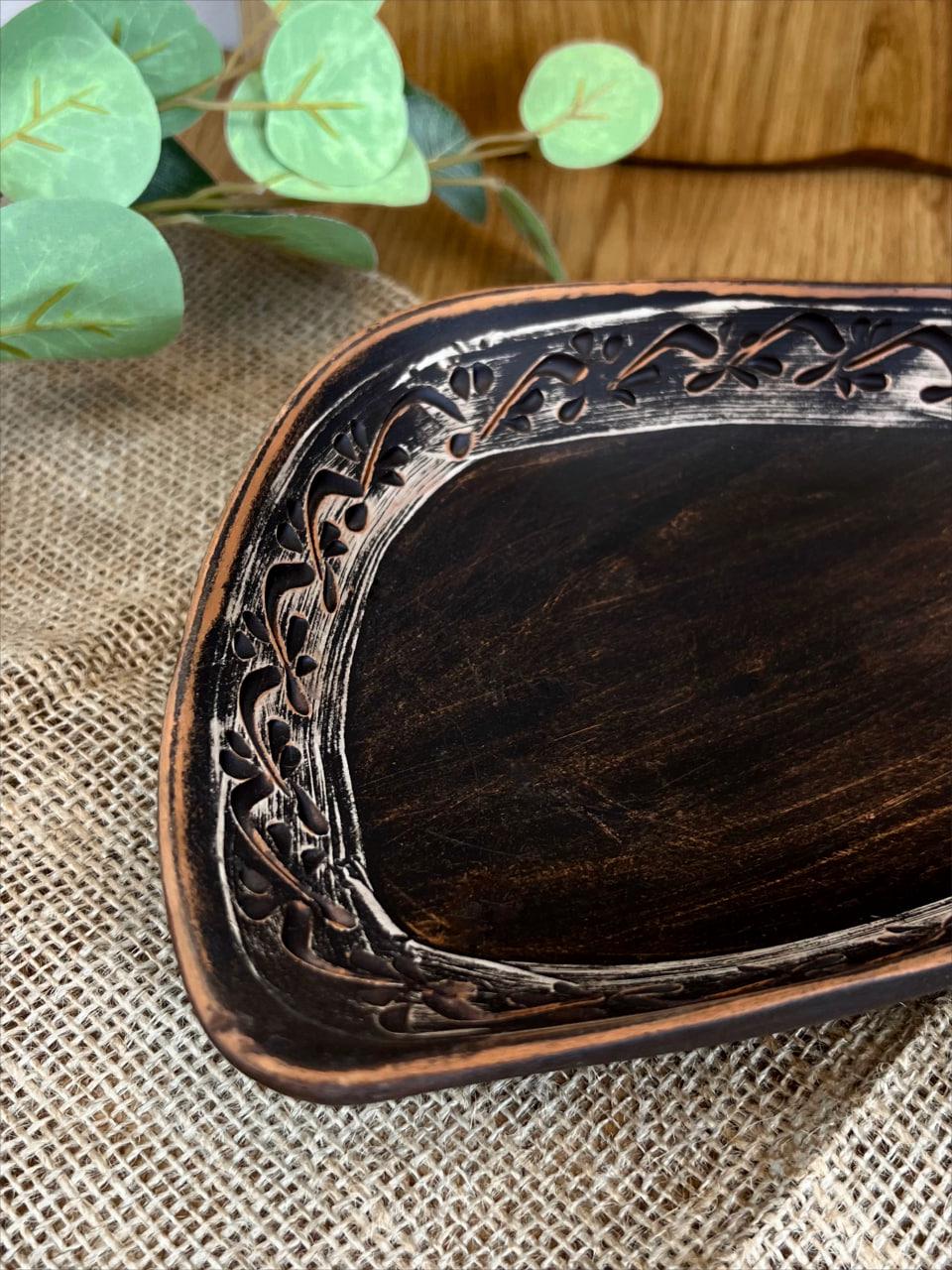 Блюдо овальное керамическое глиняное резное ангоб 1 л (3001-24) - фото 3