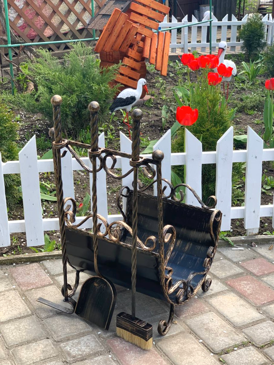 Набор для каминных принадлежностей с дровницей кованый (Vi_0011) - фото 11