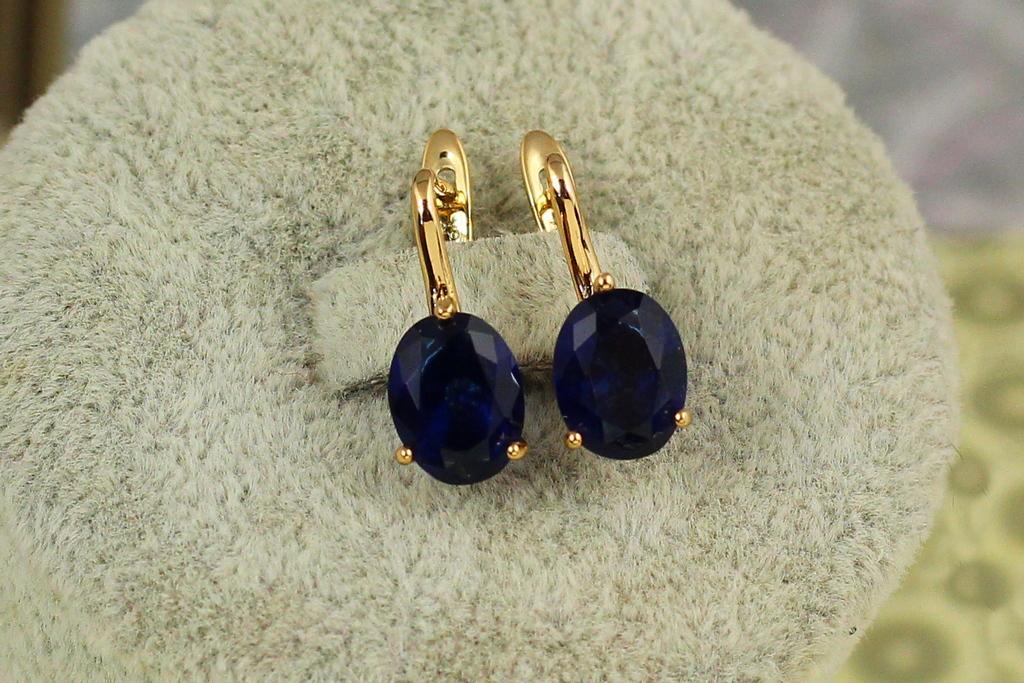 Серьги Xuping Jewelry солистка с синим овальным камнем 1,7 см Золотистый (27486982)