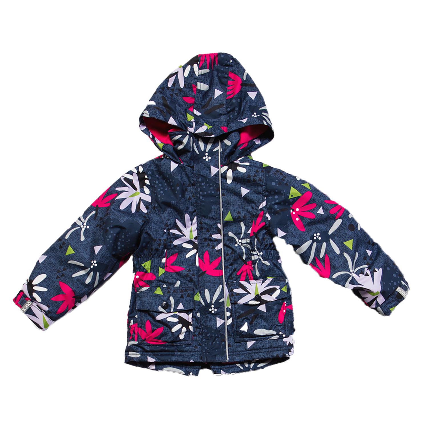 Куртка детская демисезонная Nano S17J256 для девочки на флисе 118-126 см Темно-синий (S17J256-Flower-6x)