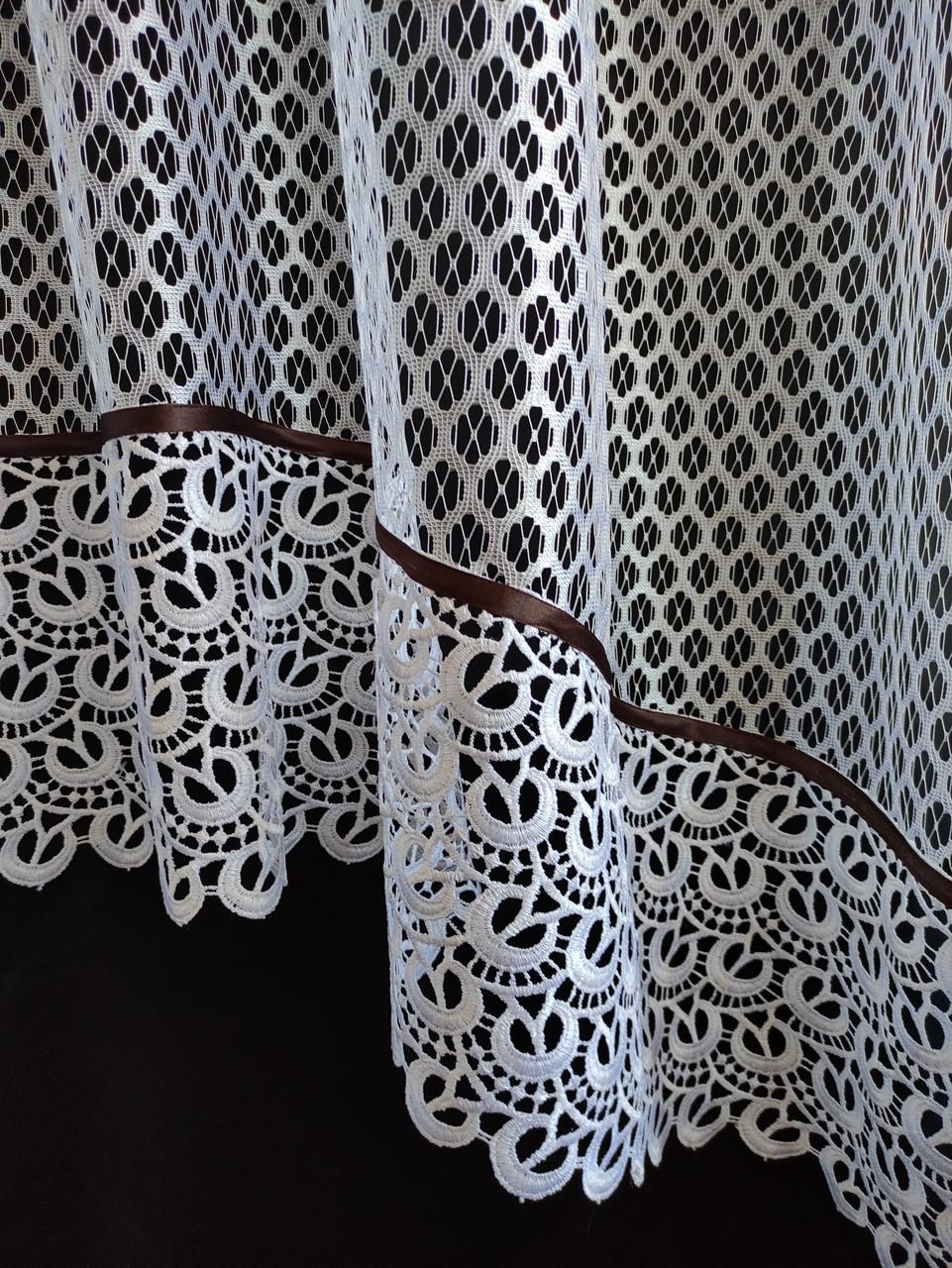 Занавеска Дубль с двойным ламбрекеном 280х180 см Белый с коричневым (длк-03) - фото 2 Занавеска Дубль с двойным ламбрекеном 280х180 см Белый с коричневым (длк-03) - фото 2