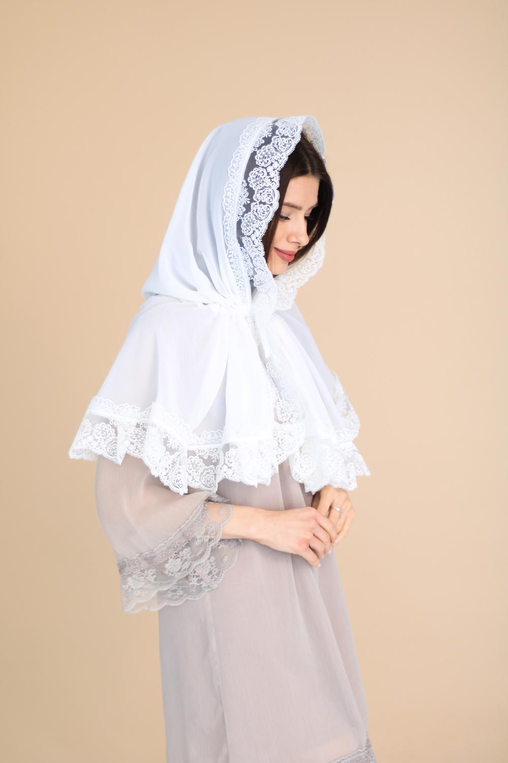 Палантин для храму на голову Білий (п014) - фото 8