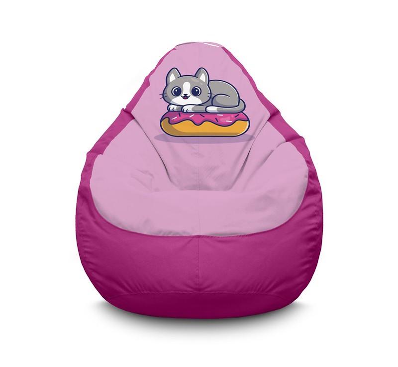 Кресло мешок iPuff Cute cat On Donut Оксфорд XL 80x110 см Бордовый