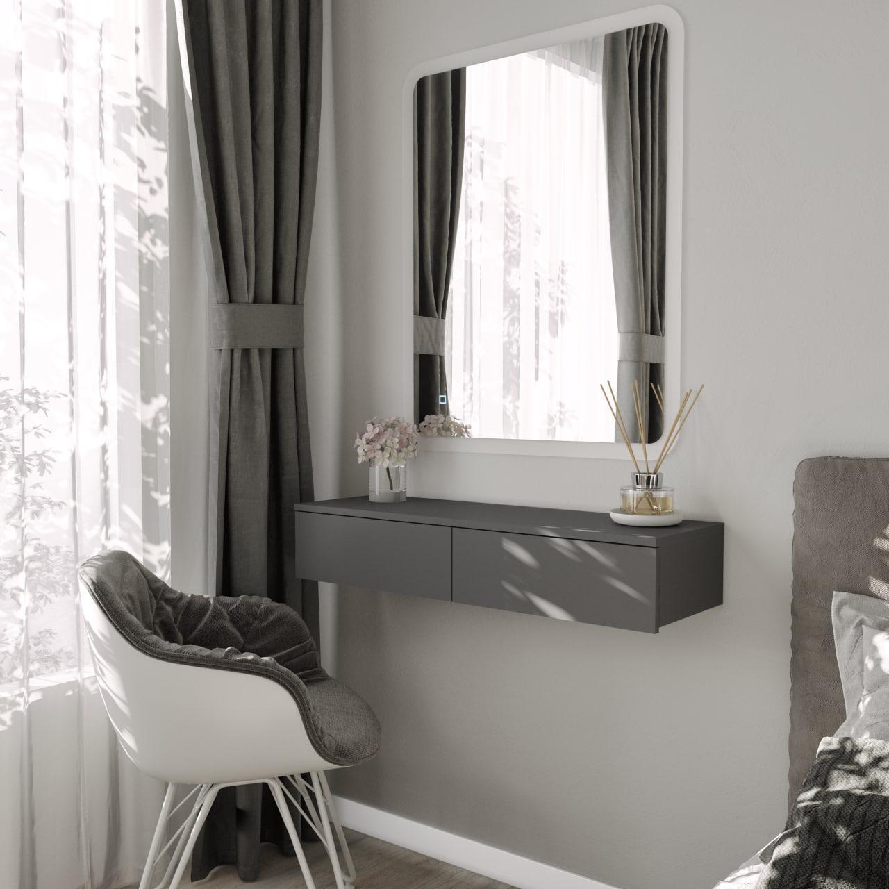 Туалетний стіл підвісний N&C для макіяжу з двома висувними шухлядами Антрацит (FT-226A) - фото 2