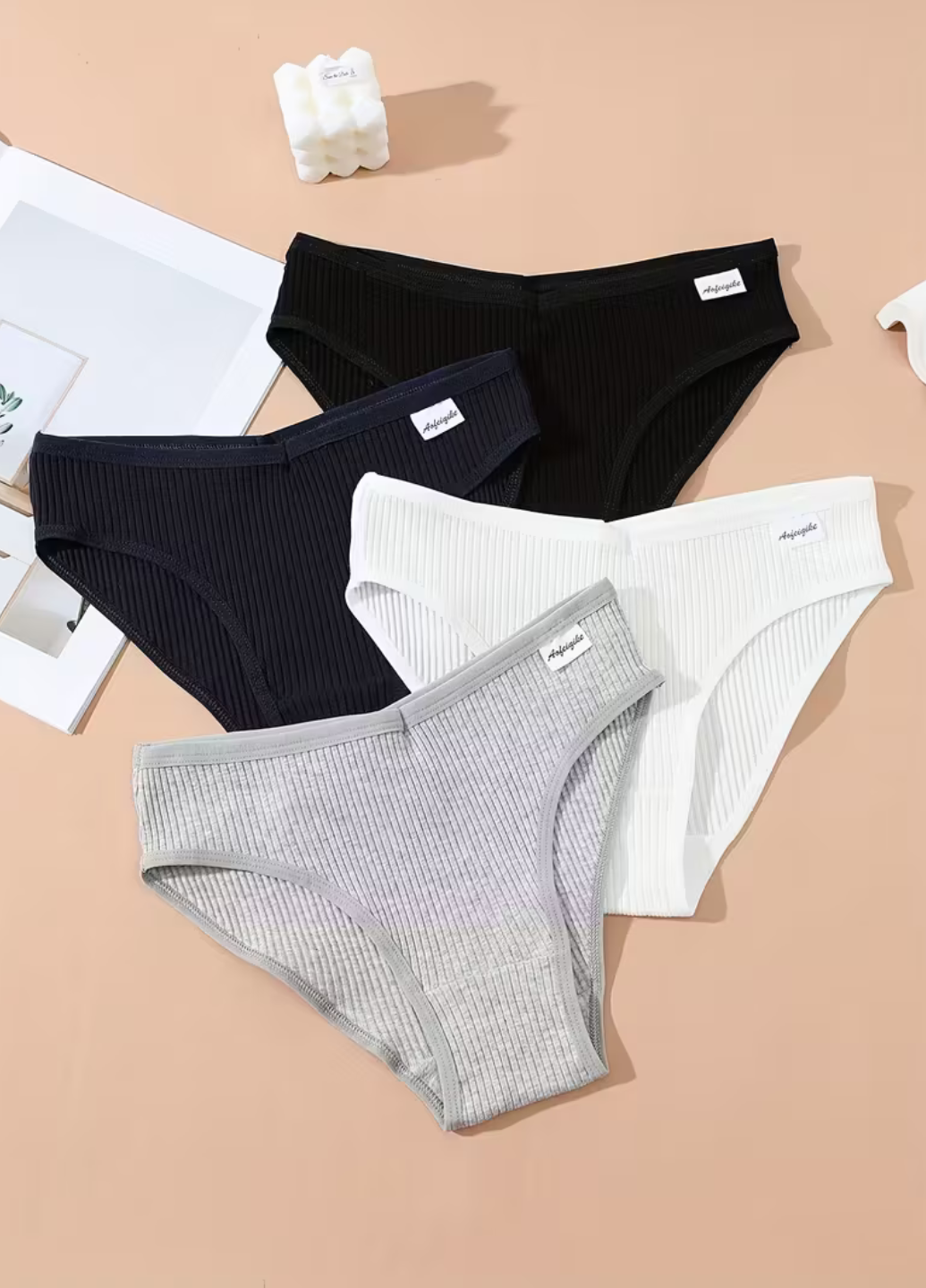 Набор однотонных трусиков в рубчик женские слипы базовые средняя посадка хлопок 4 шт. 2XL (NB55007/06/03/01/2XL)