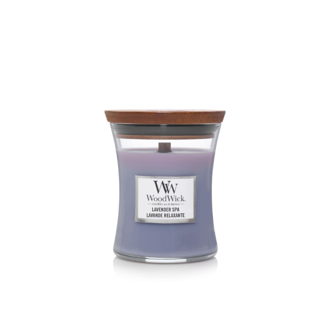 Свеча ароматическая Woodwick Medium Lavender Spa с ароматом лаванды и эвкалипта 275 г (ww-lavend-spa-275)